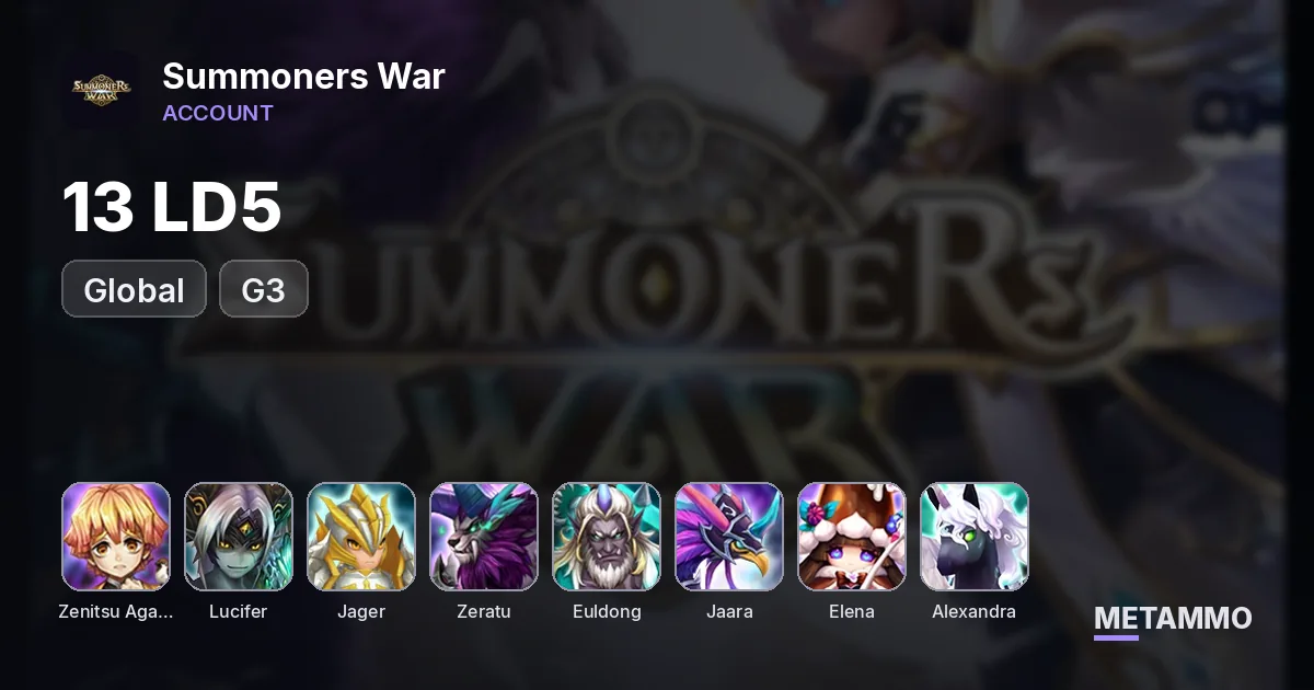 GLOBAL | G3 | 13LD5 | DARK ZENITSU, LUCIFER, JAGER, ZERATU, EULDONG, JAARA, YINGYANG TWINS, L MONKEY, ELENA, ALEXANDRA - Summoners War account summary