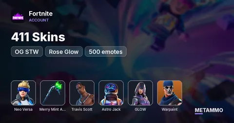 411 Skins | OG STW | Neo Versa | Merry Mint Axe | Warpaint | Travis Scott | Astro Jack | Rose Glow | 500 emotes