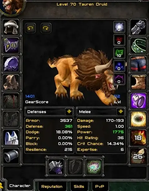 Spineshatter - Tauren Druid 70◈FERAL/RESTO PVP/PVE GEARED◈1550 GS◈ - World of Warcraft: Classic account screenshot 3