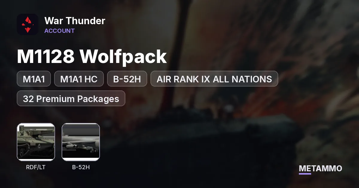 M1128 Wolfpack | M1A1/ M1A1 HC | RDF/LT | B-52H | AIR RANK IX ALL NATIONS | 32 Premium Packages - War Thunder account summary