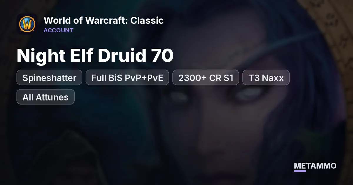 Spineshatter - Night Elf Druid 70 ■ Full BiS PvP+PvE ■ 2300+ CR S1 ■ T3 Naxx ■ All Attunes ■ 280% FLY ■ - World of Warcraft: Classic account summary