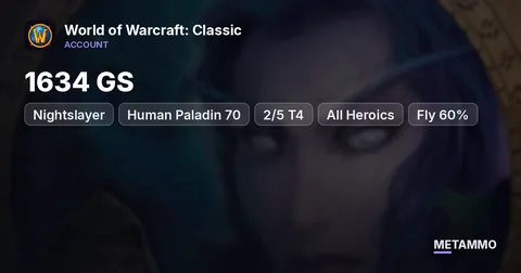 Nightslayer - Human Paladin 70 ■ 1634 GS ■ 2/5 T4 ■ All Heroics ■ Fly 60% ■