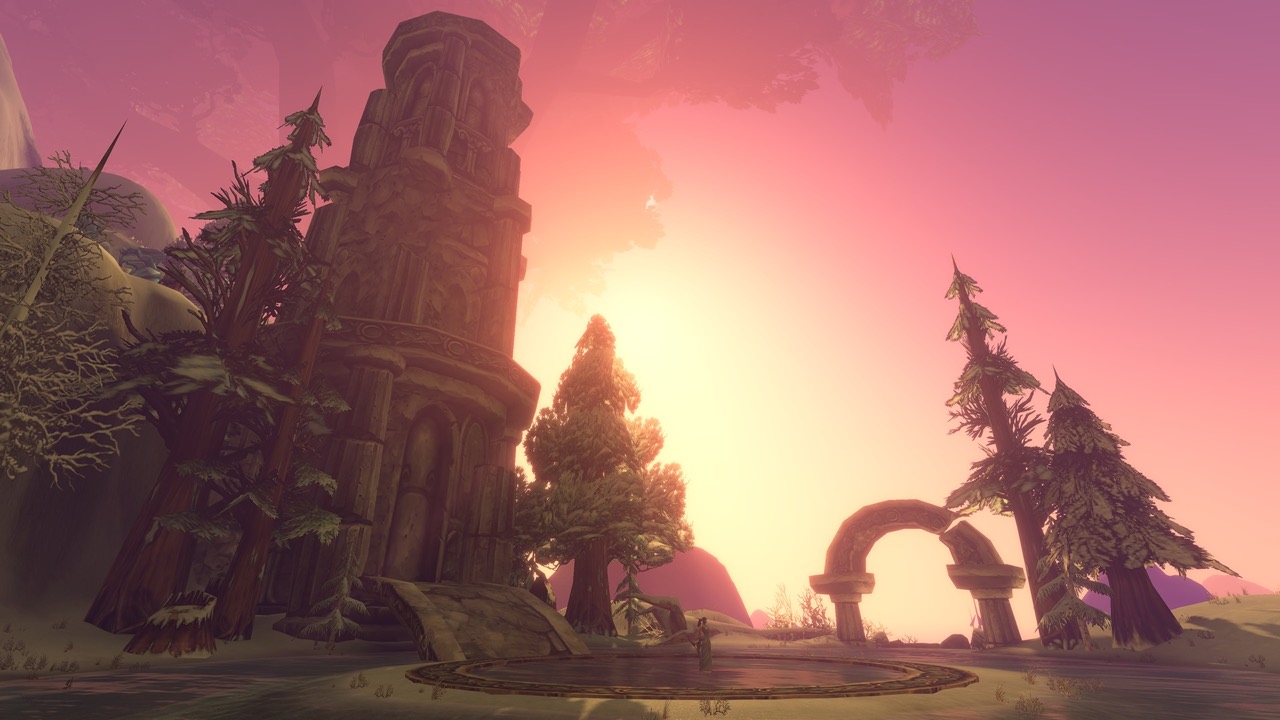 Ruins and trees at sunset