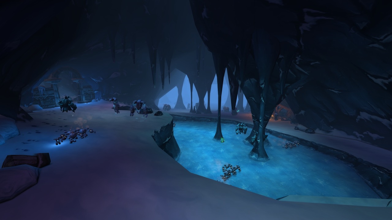 An icy cavern with enemies