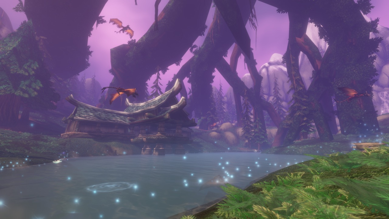 Purple-lit forest and night elf ruins