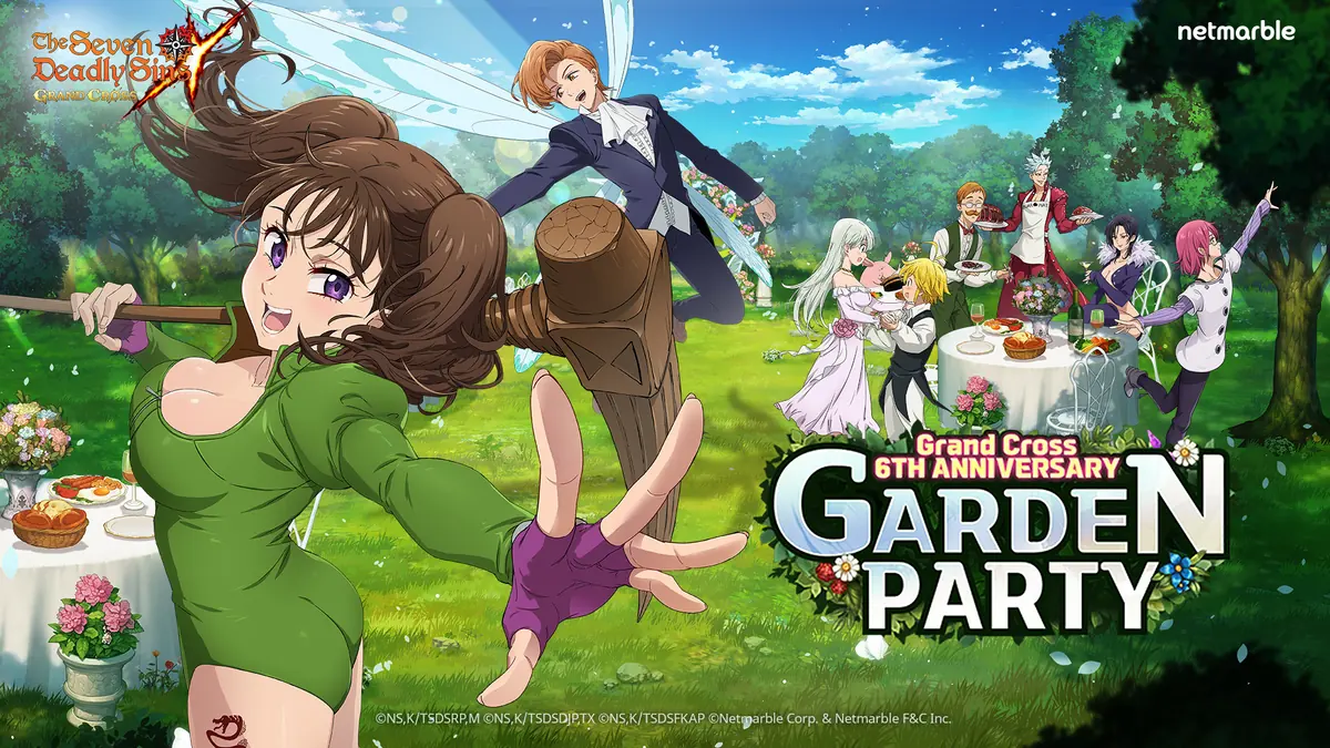 Seven Deadly Sins: Grand Cross 6th anniversary Garden Party key art with the main characters
