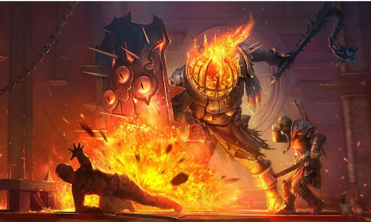 Raid: Shadow Legends Fire Knight dungeon boss attacking champions