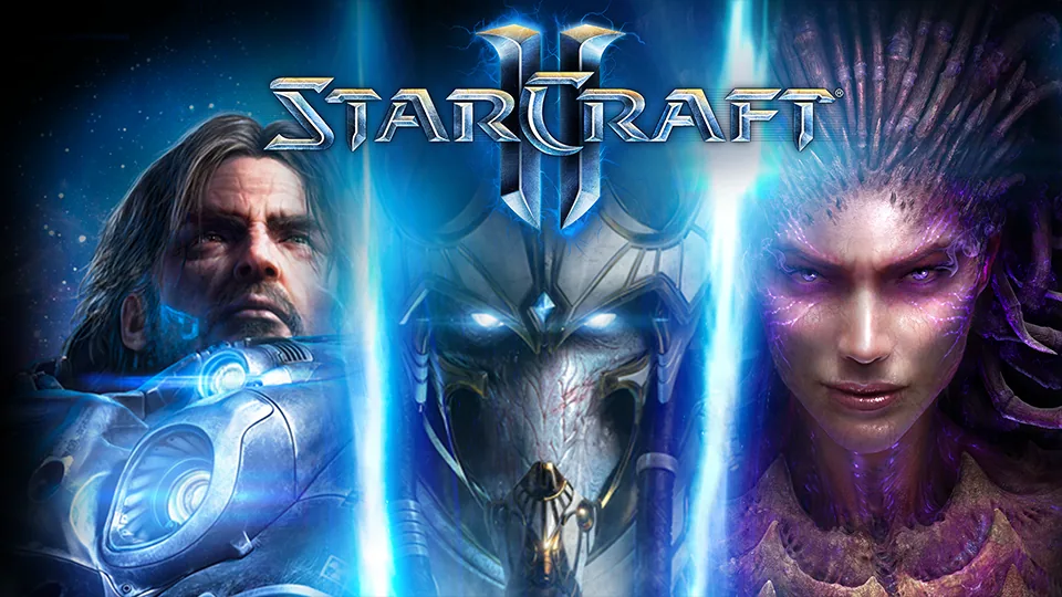 StarCraft II key art with Raynor, a Protoss warrior and Kerrigan