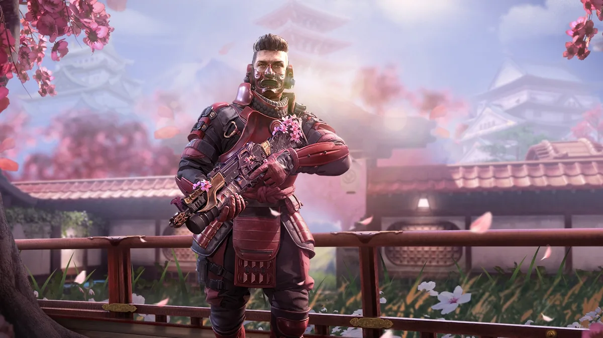 Call of Duty: Mobile operator skin in a Japanese-themed setting with cherry blossoms