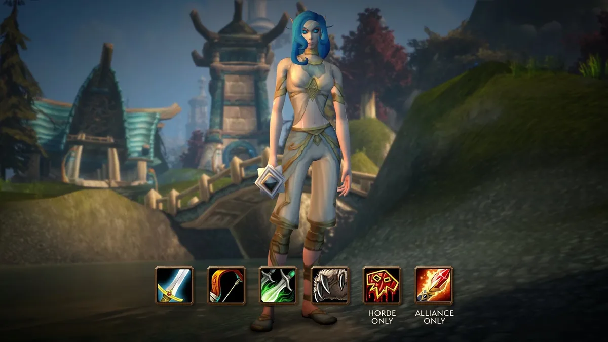 A Skyborne character with icons of the classes they can play in WoW Forever