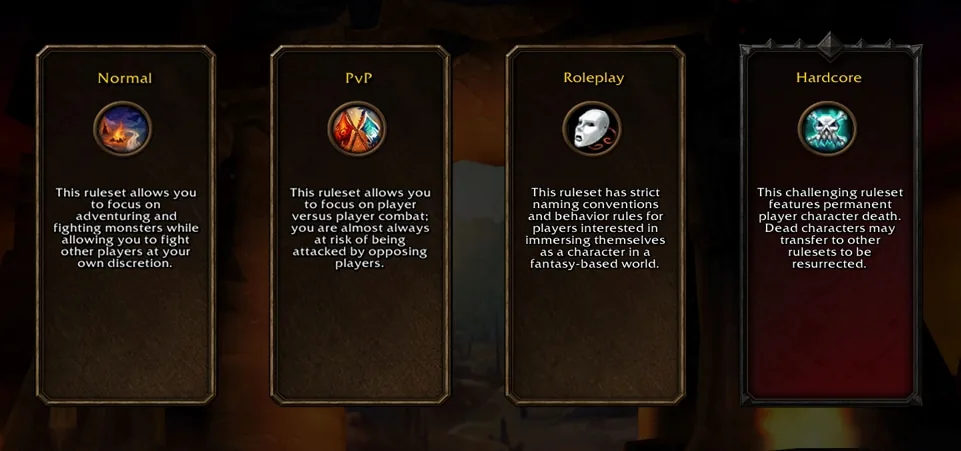 WoW Forever ruleset choices: Normal, PvP, Roleplay and Hardcore