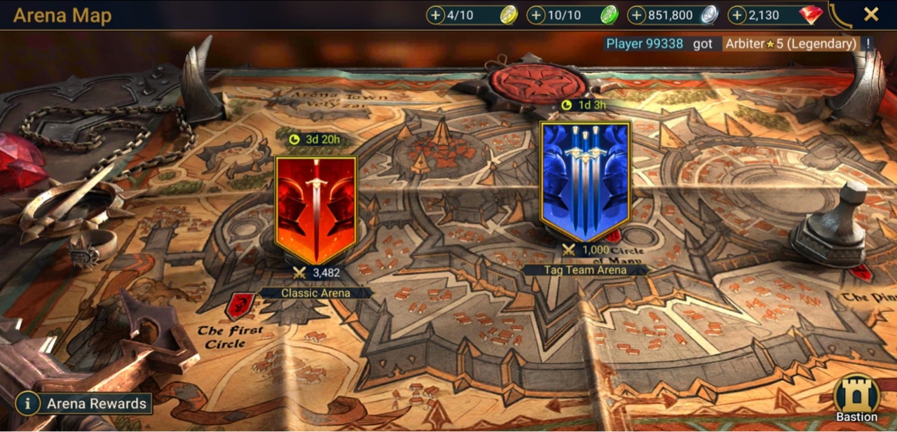 In-game screenshot: the Arena menu (Classic / Tag Team / Live Arena)