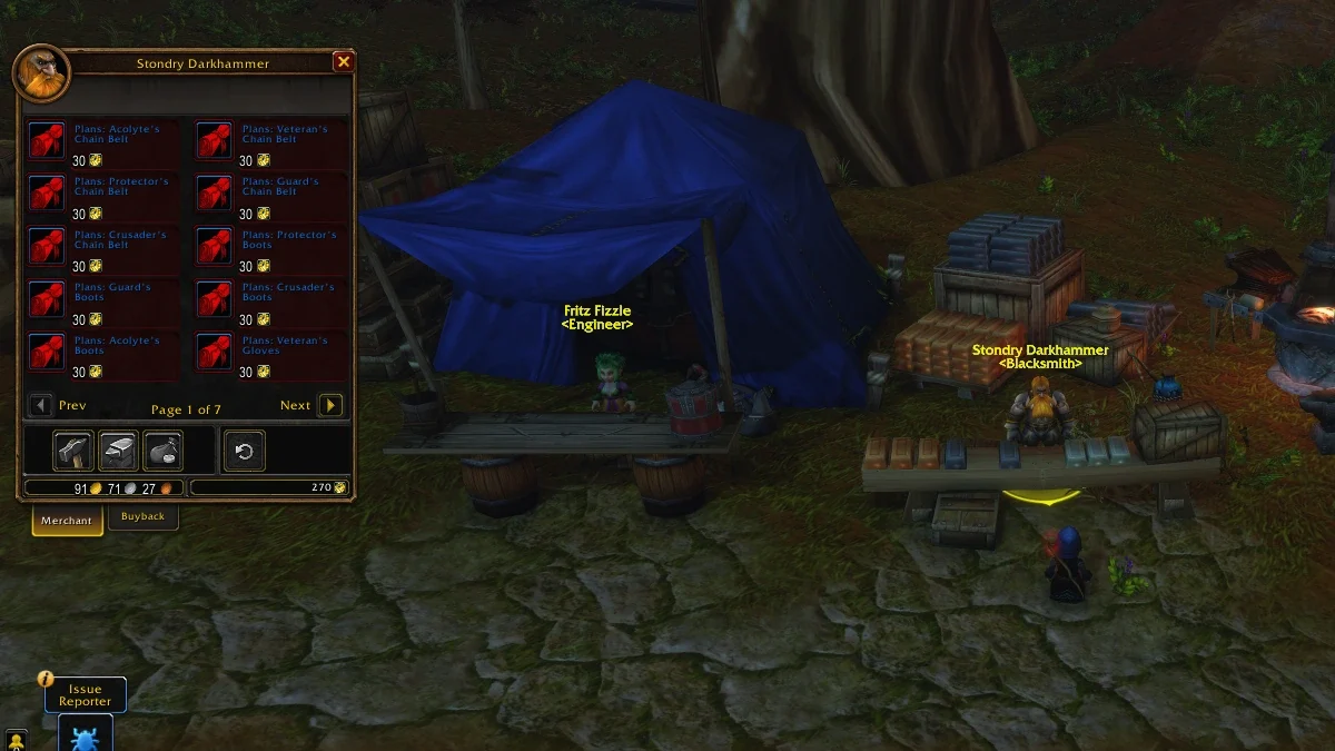 Stondry Darkhammer, Blacksmith vendor at Three Corners next to Fritz Fizzle the Engineer, selling Acolyte's, Veteran's, Protector's, Guard's and Crusader's chain plans